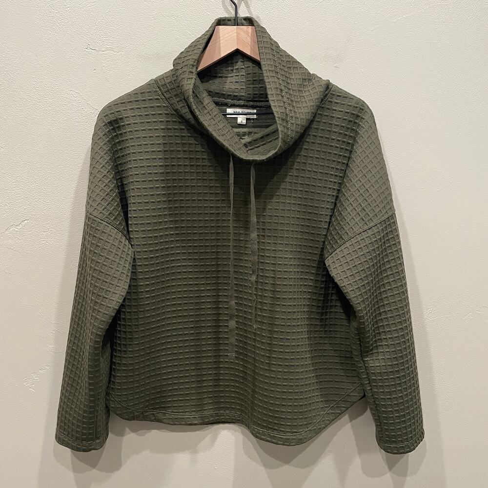 Max Studio Funnel Neck Waffle Knit Oversized Pullover Army Green - Size: Small